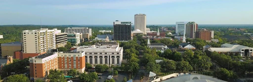 Aerial view of downtown Tallahassee and the Florida State Capitol