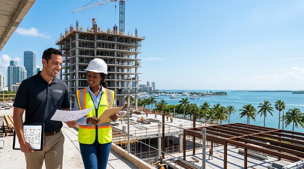 Inspectors reviewing building plans on a construction site